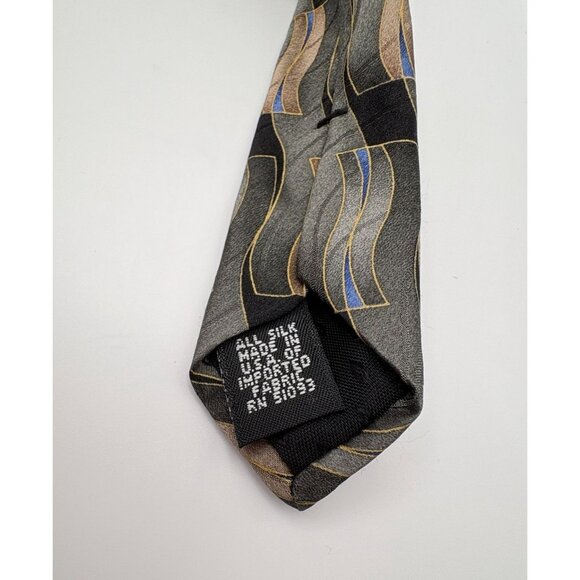 Puritan Mens Neck Tie Silk Abstract Geometric Flowing Design Green Gray - Picture 5 of 7